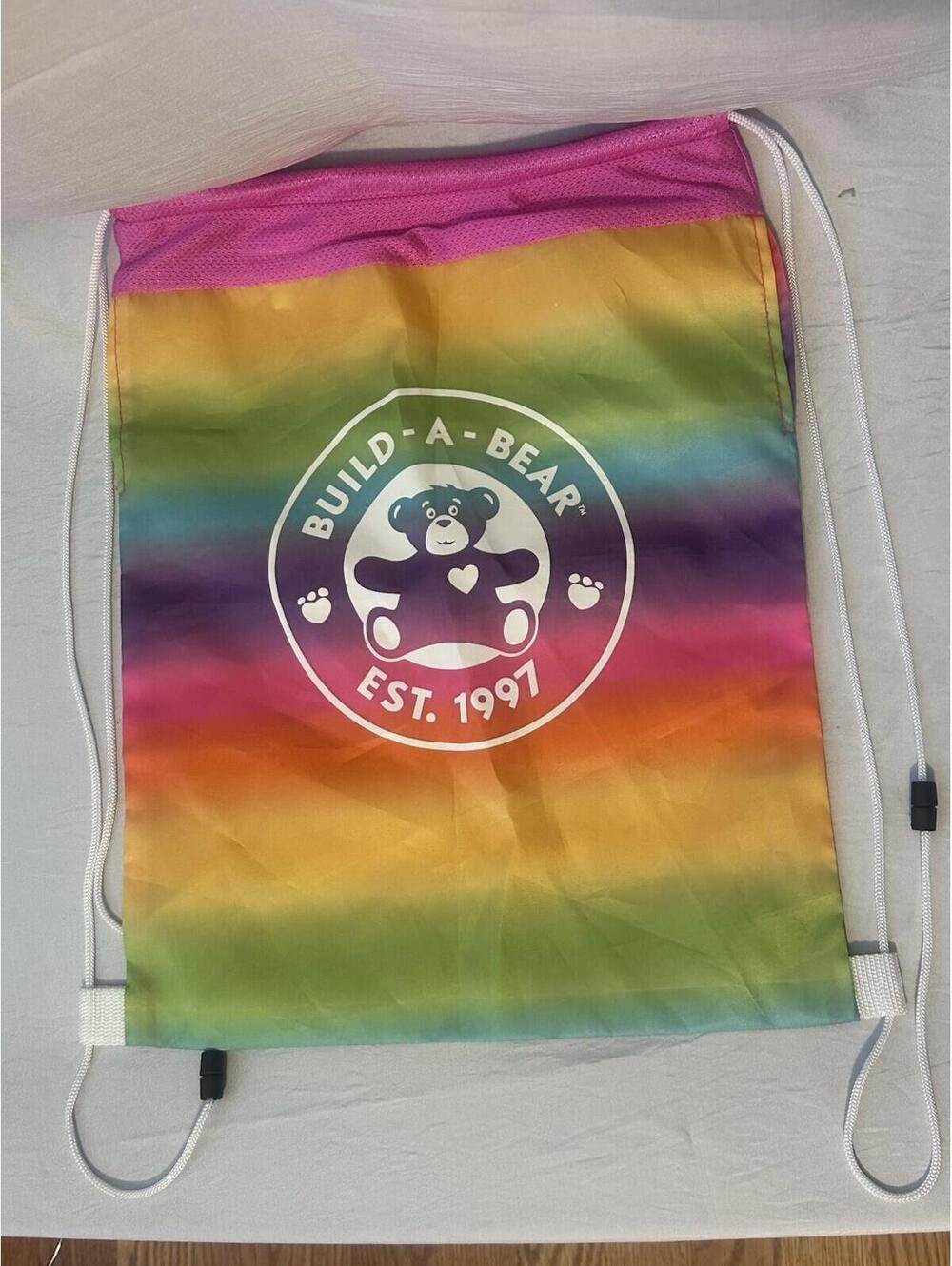 Build A Bear Carrier Drawstring Bag Rainbow Colorful Backpack EST 1997